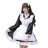 [MEYOIJK] メイド服 長袖 着物 和風 メイド コスプレ 可愛い 和物ドレス ショート丈 フリル ロリータ メイドコスチューム 女性 男性用 大きいサイズ 萌え コンカフェ ハロウィン 仮装 女装 学園祭 (L/XL)