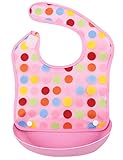 ベビー 赤ちゃん シリコン 防水 食事用 エプロン スタイ よだれかけ ビブ BIB 通気性良い ソフトスタイ 水玉 ピンク