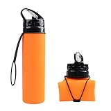 シリコン ボトル アクティブ 折りたたみ 600ml 全5色 冷凍できる ポータブル 直飲み ストロー 水筒 自転車 サイクル ソフト ボトル 容器 ドリンク ウォーターボトル ドリンクボトル (オレンジ)