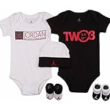 NIKE(ナイキ)エア・ジョーダン Air Jordan （0-6months）ブラックxホワイトRETRO 12 FLU GAME半袖ボディスーツ超豪華5点セット (0-6months（身長約60-