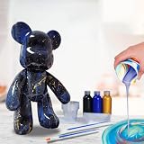 Gzcvba DIY ペインティング 流動ベア テディベア ペイントキットセット 絵画 グラフィティ クリエイティブ ギフト ホームデコレーション ハンドメイド 人形 置物 おもちゃ ギフト 誕生日 バレンタイン用 (ゴールド+ブラック+ブルー 9.1インチ)