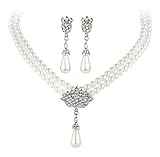 Tmrow 1セット ウェディング ネックレス ピアス セット ブライダル 結婚式 撮影 パーティーアクセサリー ラインストーン パール