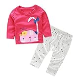 Domybest 秋冬 赤ちゃん服 キッズ パジャマ 女の子 男の子 綿100％ 可愛い 動物柄 長袖 Tシャツ 上下セット トップス+パンツ 1-2歳 七三五 出産お祝い