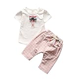 Cutelove 子供服 Tシャツ 半袖 Tシャツ＆パンツ 上下セット タータンショーツ 男の子 ベビー ショートパンツ 可愛い柄 ショートスリーブ 蝶ネクタイ 夏