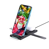 MOBIEL iPhone、Apple Watch、AirPodsと互換性のあるワイヤレス充電器スタンド - 折りたたみ可能な3 -in -1ワイヤレス高速充電器 - 複数のデバイス用の電話充電ステーション用ワイヤレス充電スタンド - ブラック
