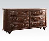 Acme家具Varada Crescent 25165 64 " Dresser with 6ドローワーブラウンPUレザー張りPumpkin Bun脚ネイルヘッドトリムとソリッド木製Construct