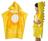 [スゴフィ]SGFY 　バスタオル ビーチタオル 恐竜 スイミング 動物柄 ポンチョ型 フード付き アニマル 可愛いバスローブ 贈り物にも ローブ おくるみ ベビー キッズ 子供 (S, イエロー)