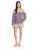 Angie Women's Printed Long Sleeve Off the Shoulder Romper Blue Medium [並行輸入品]