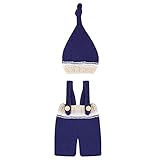 Domybest ベビー ニット 新生児 写真撮影 ハット服 小道具 柔らかい コットン 男の子 可愛い　帽子+パンツ 新生児セーター ネイビー