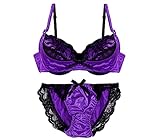 Moca＆Bunny パープル B75 レディース ブラ ブラジャー ショーツ 上下 セット 下着 女性 女性下着 ブラジャーショーツセット ブラショーツセット 3/4 カップ セクシー サテン レース 勝負 もり 用勝負 脇高補正 透け小さい ブラジャー贅肉 レースセット下着 ブラジャー下着セット レディースブラジャー上下 すけ下着 のレデース ショーツシンプル 女の子 パッド付 大きいパッド 女性10代プレゼント レディースランジェリーセット可愛い パンティーサテン 女性のセクシーな 盛れるセクシーランジェリー b75ブラセット ブラジャーb75ショーツ レディース下着セットb75 セットムラサキ