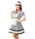 [ブライトララ] ハロウィン コスプレ 仮装 メイド服 ダイナー ストライプ 赤 メイド 衣装 レディース cos071-BK-M