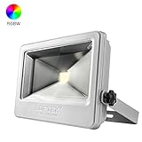 LOFTEK 50W Timing Security RGBW LED Floodlight,Waterproof Landscape Lighting with Remote,lights up f