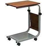 弁天インテリア サイドテーブル 【 収納ポケット キャスター付き / 伸縮式 / 高さ調節可 】 ブラウン 【 組立品 】