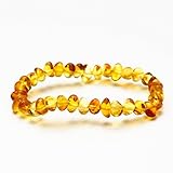 Baby Teething Anklet Bracelet on Elastic String, Rounded Baltic Amber Honey Beads by Bambero