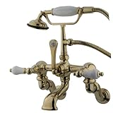 Kingston Brass CC459T2 Vintage Wall Mount 7-Inch Spread Tub Filler with Hand Shower, Polished Brass 