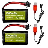 2PCS 7.4V 2S 1000mAh Li-ion バッテリSM-4PプラグUSB充電器付き用のM416電動ゲル弾おもちゃ銃電池,EC16 DE85 RCリモコン式おもちゃ車模型オフロード車電池
