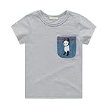 PANCY 子供服 夏 半袖 Tシャツ キッズ 男の子 女の子 丸い襟 おしゃれ カジュアル ファッション 可愛い パンダ 動物 プリント 3色（グレー/90＃）