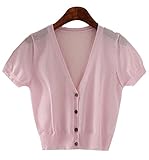 Heaven Days（ヘブンデイズ） カーディガン ニット サマーニット ショート丈 Ｖネック 薄手 透け シンプル 無地 半袖 レディース 1708G0045