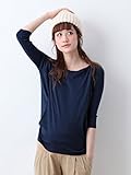 Angeliebe エンジェリーベ マタニティ Tシャツ 授乳口付き 綿混 やわらか フライス ボート ネック 七分袖 産前 産後 妊婦服 M ～ L ネイビー 21332 21332102