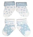 Baby Boys Cute Socks 2 Pairs - Blue & White 'I Love Mummy' (Newborn - UK 0-0) by Baby Best Buys