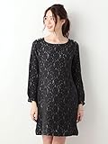 Angeliebe エンジェリーベ マタニティ ワンピース 授乳口 付 レース × ニット ボンディング ワンピ 妊婦服 授乳服 産前 産後 L ブラック