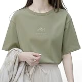 [AOY] tシャツ レディース 半袖 【大人可愛いTシャツ・夏のマストアイテム・肌ざわりなめらか】 トップス カットソー ティーシャツ 丸首 クルーネック カジュアル 着痩せ ゆったり 重ね着 シンプル かわいい きれいめ お出かけ 夏 (JP, アルファベット, M, まっちゃグリーン)