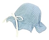 プチボヌール ひもがはずせるリバーシブルピケハットUV オフホワイトxブルードットS