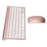 キーボードマウスセット、快適な人間工学78キーミュートボタンホーム用ワイヤレスキーボード (ローズゴールド)