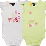 パンプキンパッチ（Pumpkin Patch）女の子ライム蝶&ホワイト小鳥と花柄プリントフレンチスリーブボディースーツ2枚セット newborn nb 50cm 新生児用 出産祝いギフトプレゼント,黄