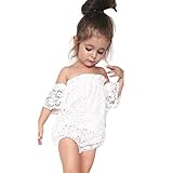 sunbona Toddler幼児ベビーガールズフラワーレースオフ肩ロンパースジャンプスーツ衣装セット服 カラー: ホワイト