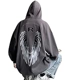 [BLANK BLANC] パーカー フーディー メンズ ビックシルエット 羽 プリント カジュアル ゆったり 秋冬 B05