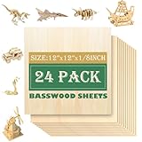24枚パック 12インチx12インチ バスウッドシート 1/8インチ レーザー切断用 3mm 合板 未仕上げウッド クラフトウッド DIYオーナメントやモデル用 ドローイング 絵画 彫刻 薪 レーザー切断用