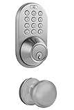 MiLocks DFK-02SN Electronic Touchpad Entry Keyless Deadbolt and Passage Knob Combo, Satin Nickel by 