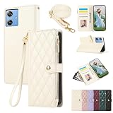 For Moto G64/G64Y 5G ケース 手帳型 モトローラ G64 ケース ショルダー ひし形柄 Moto G64 5G カバー 人気 女性 Moto G64y 5g カバー 肩掛け カード収納 ジップ付き財布 横置き機能 シンプル お洒落 スマホケース(パールホワイト)