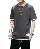 [SHANLIANG] Tシャツ メンズ 半袖 夏服 無地 大きいサイズ 半袖tシャツ 軽い 柔らかい シルエット おしゃれ ファッション M-5XL (3XL, グレー)
