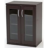 キャビネット(収納チェスト) 【ポルト】 ガラス扉 幅60cm×奥行39.5cm 固定棚1枚/可動棚2枚付き ブラウン