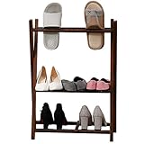 多層実用スペース節約ストレージ 3段木製靴ラックブナ折り畳み式ミニ小型靴スタンド収納オーガナイザーシェルフ北欧寝室廊下ソリッドウッドスリッパ収納ラック、50×32×70cm ホーム＆コマーシャル用 (色 : Brown)
