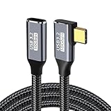 USB Type-C 延長ケーブル L字型 1M USB-C オス・メス 100W PD急速充電 10Gbps データ転送 USB 3.2 Gen2 延長コード 高耐久ナイロン編み ゲーム/ノートPC/スマホ対応