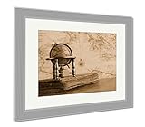 AshleyキャンバスGlobe and vintage book againstマップon a壁、壁アートホーム装飾、ag6566290 26" x 30", Silver Frame 656629