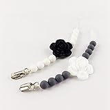 2枚セット おしゃぶりクリップ 授乳ジュエリー?ママがつけるお子様用歯固めペンダント シリコン製?フラワー /ローズ チュアブルビーズ[BPAフリー][FDA認可済]ベビー 知育玩具(ブラック/ワイト