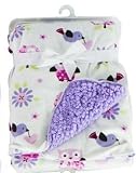 Baby Blanket Soft Colourful Mink Sherpa Lining Printed Design 0months+ 30? Wash - Purple Birds by Fi