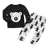 Domybest 上下セット ベビー服 長袖 Tシャツ 長ズボン パジャマ 春 秋 冬 男女共用 幼児 キッズ 2点入り トップス+ズボン 綿 可愛い ベア柄 普段着 部屋着 超柔らかい カジュアル 