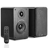 2台1組 100W 2ウェイブックシェルフスピーカー Bluetooth/USB入力/AUX入力/HDMI入力/光入力/同軸入力 4インチウーファー/1.5インチツイーター テレビ/TV/PC用デスクトップステレオスピーカー 木製 ブラック