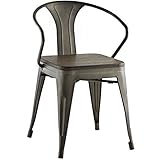 Modway Promenade Modern Aluminum Bistro Dining Chair With Bamboo Seat in Brown [並行輸入品]