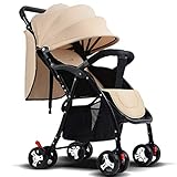 ベビーカーベビーカー日常旅行バギー調節可能な大型保護フード折りたたみ式ライトポータブル四季折れ折り畳みフルオーニング,Brown