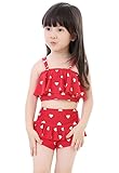 Plus Nao(プラスナオ) 子供用水着 女の子用 ビキニ タンキニ セパレート ハート＆チェリー キッズ ベビー ジュニア 水着 フリル付き ショー レッド 3XL