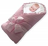 BundleBee Baby Wrap, Swaddle and Baby Blanket Kit with Back and Neck Support Insert, Pink Ruffle, 0-
