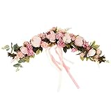 B Blesiya シルクフラワー　造花　人工葉　サテンリボン　花輪　結婚式　パーティー　お祝い　飾り　５色選べ - ピンク