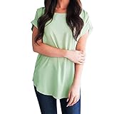 Hosam レディース 洋服 トップス 半袖 Tシャツ シフォン 無地 シャツ 爽やか ゆったり 快適 女子 洋服 カジュアル おしゃれ Hosam 夏 ファッション (M, グリーン)