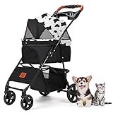 Aikenn ペットカート 犬用ベビーカー 小型犬 折り畳み犬用カート ペットキャリーカート ペットバギーミニ 4輪タイプ 犬介護用カート 猫用ベビーカー 猫犬兼用 前輪360°回転 後輪ブレーキ付 飛び出し防止 軽量 ワンタッチ開閉 組み立て簡単 耐荷重15KG 犬用おでかけ用品 (ウシ柄)